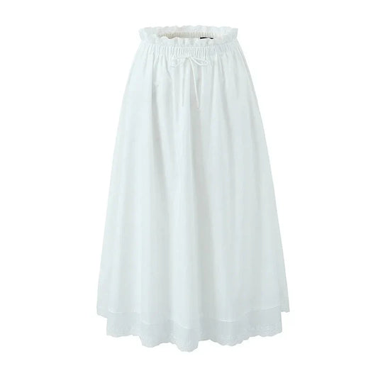 Nordsdom2023 Women Summer Bow Tied Midi Skirt Vintage Elastic High Waist White Skirts Streetwear Casual Women's Clothing