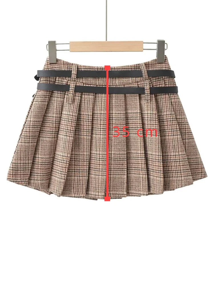 Nordsdom2023 Women Sweet Pleated Plaid Skirt England Style Short High Waist Skirts Chic Sashes Side Zipper Skirts