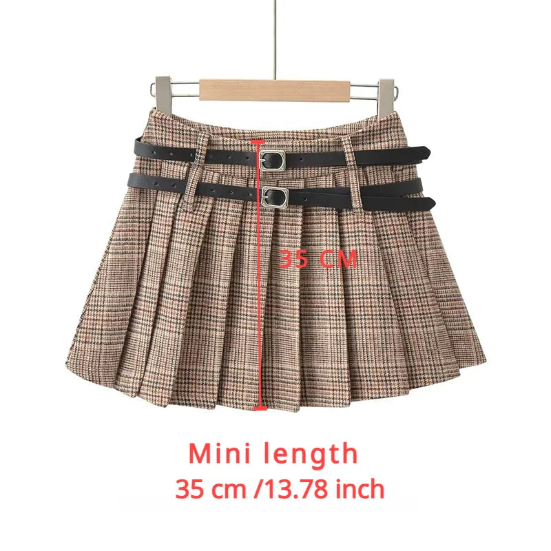 Nordsdom2023 Women Sweet Pleated Plaid Skirt England Style Short High Waist Skirts Chic Sashes Side Zipper Skirts