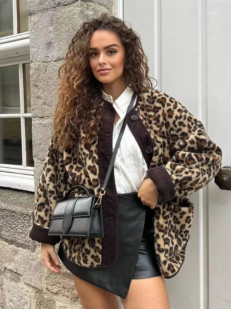 Nordsdom Autumn Leopard Jacket Coat Women 2024 New Arrivals O Neck Single Breasted Jacket Casual Female Coat