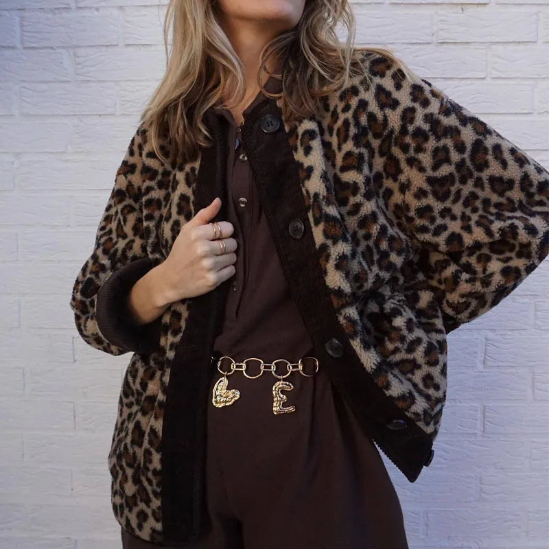 Nordsdom Autumn Leopard Jacket Coat Women 2024 New Arrivals O Neck Single Breasted Jacket Casual Female Coat