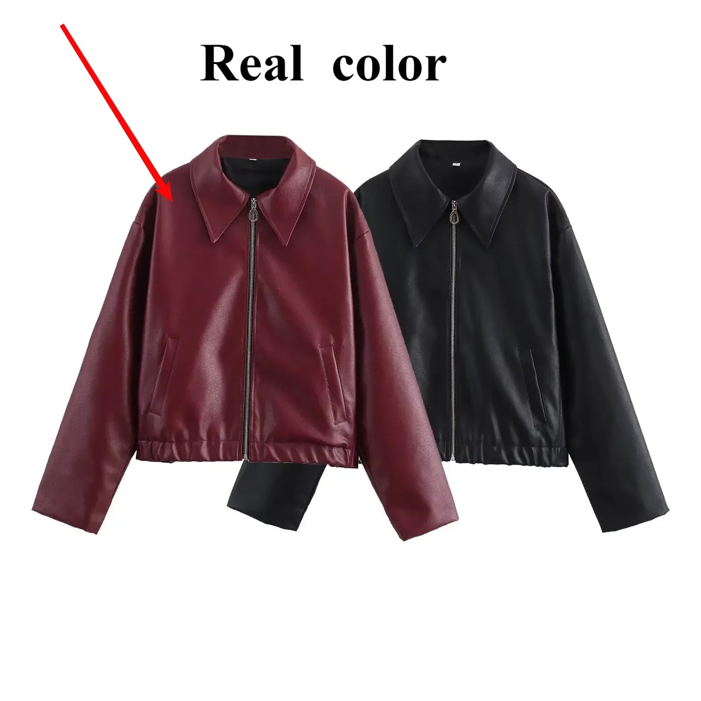 Nordsdom Autumn Winter 2024 Women's Moto Biker Zipper Long Sleeve Jacket Faux Leather Jacket Outerwears Causal New in Coats