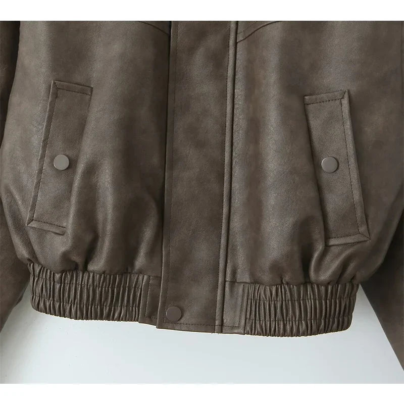 Nordsdom Autumn Winter Women Faux Leather Jacket Outwear Batwing Sleeve Jacket Coats Short Moto Biker Zipper Jackets