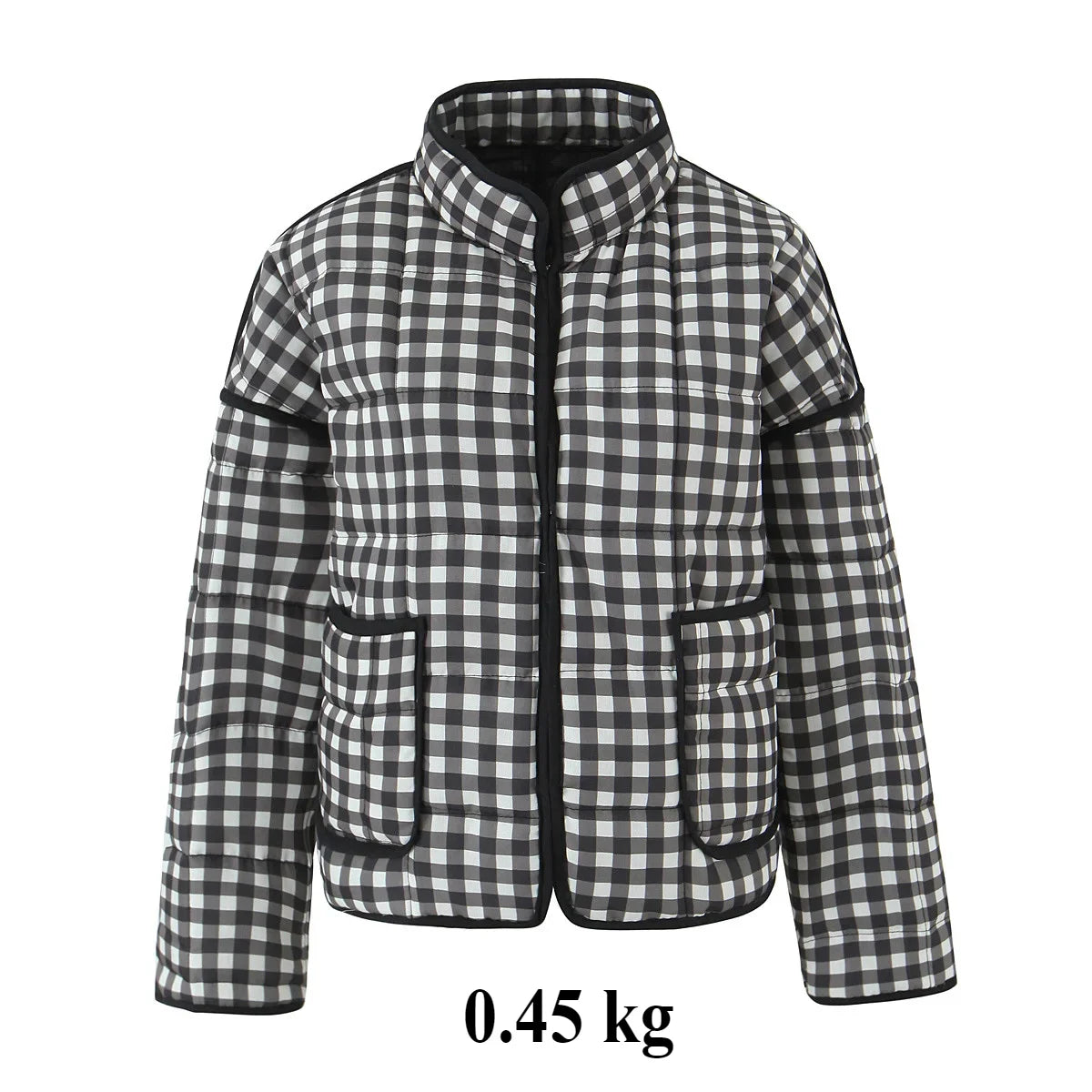 Nordsdom Autumn Women Plaid Quilted Coats Fashion Cotton Jacket Coats Warm Black and White Short Jacket Coat Female Outwear