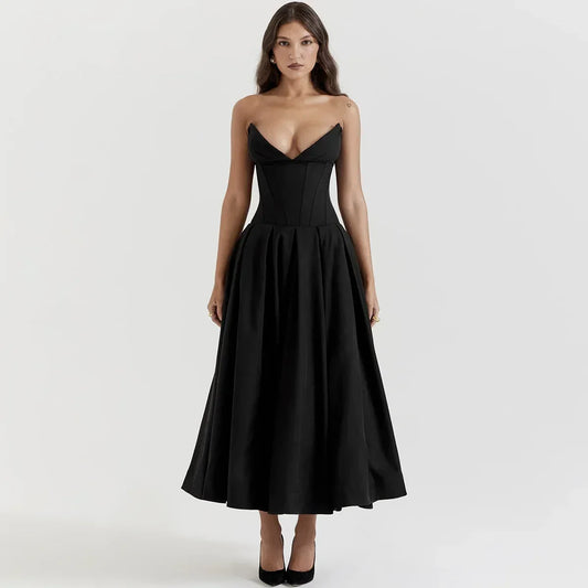 Nordsdom Black Elegant Wedding Events Dress Sexy Strapless Corset Dress Midi Christmas Party Dresses for Women Clothing 2023