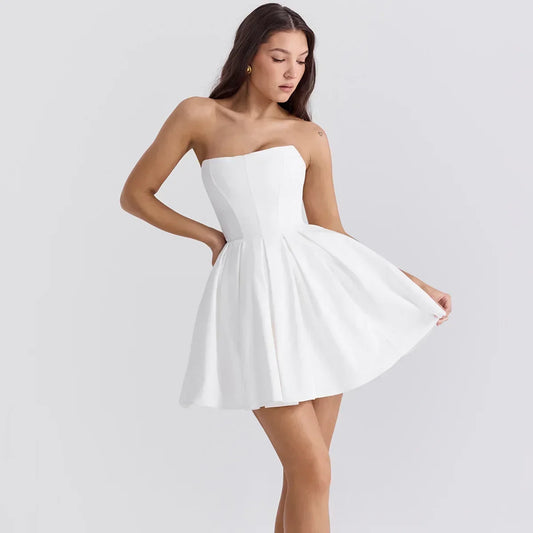 Nordsdom  Elegant Strapless Bodycon Party Dresses 2024 New Mini White Corset Dress Sexy Casual Holiday Flare Dress 2024