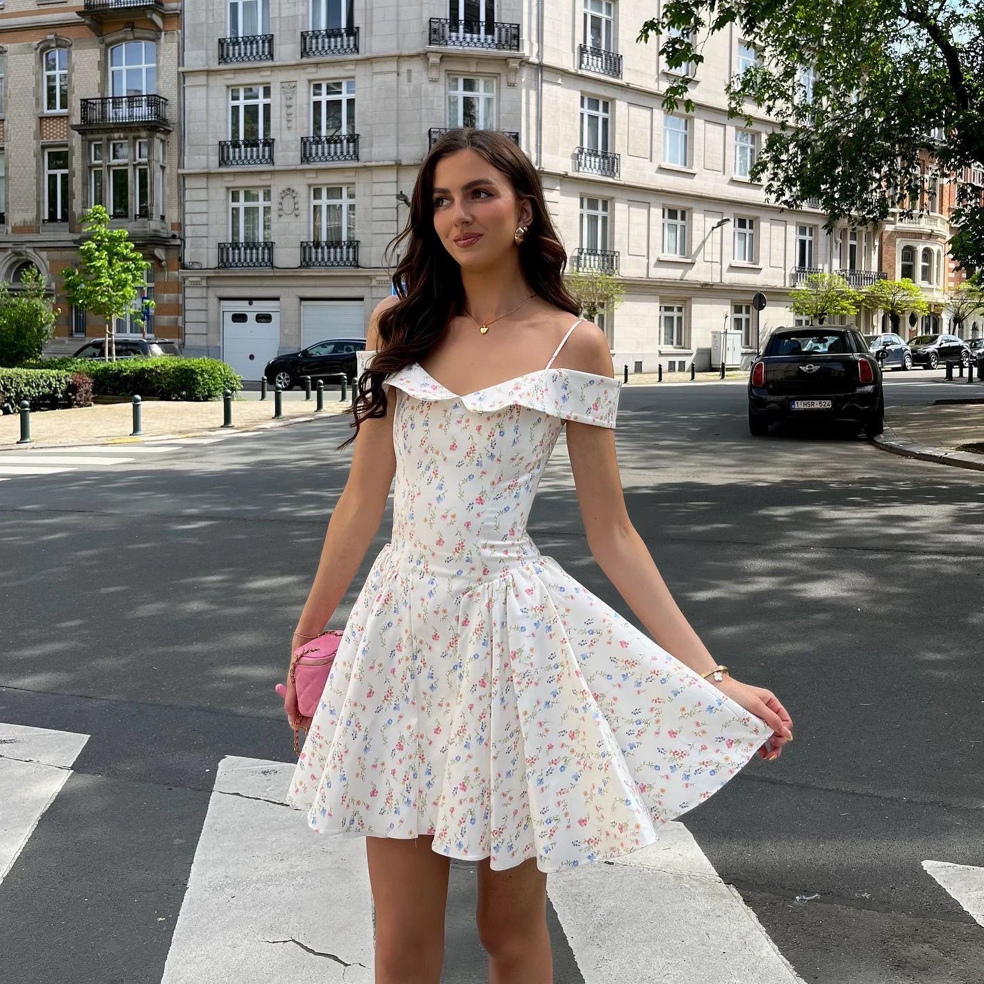 Nordsdom Fashion Summer Dresses 2024 Floral Print Short Party Dresses Off The Shoulder Tulle Dress A Line Women's Clothing