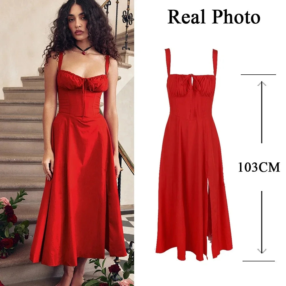 Nordsdom Full Lining Elegant Lace Up Holiday Party Dresses Midi Sexy Spaghetti Strap Split Dress White Summer Dress Women 2023