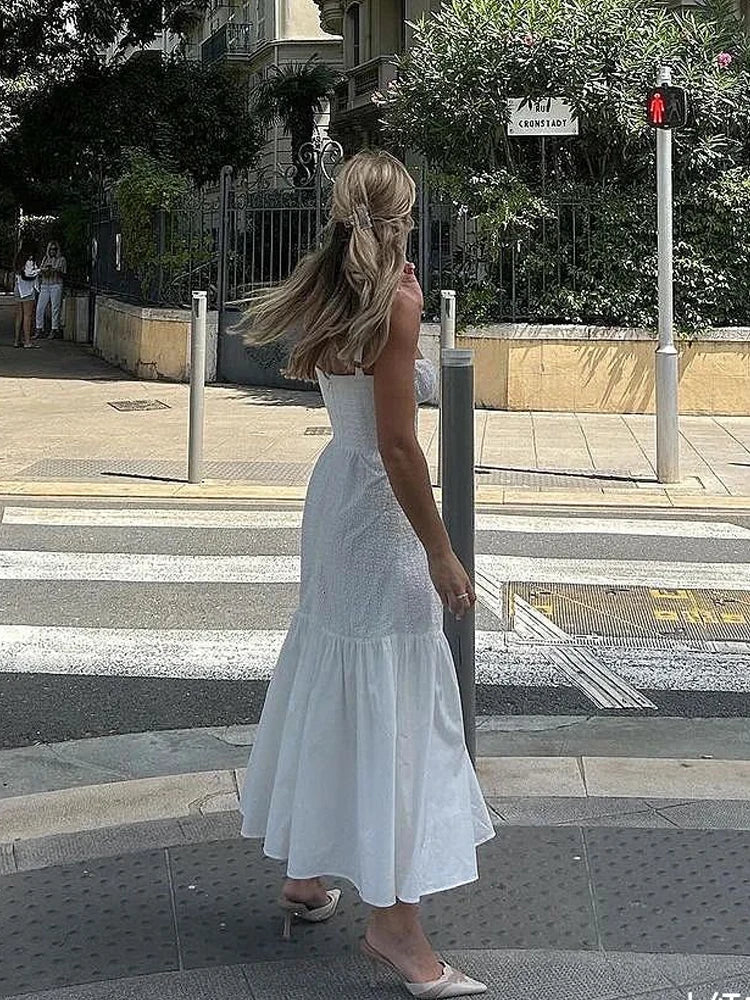 Nordsdom High Quality Summer Elegant and Pretty Women's Dresses White Cotton Blend Jacquard Dress Midi Vacation Party Dress