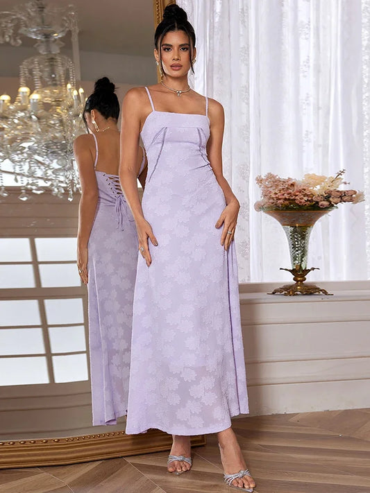 Nordsdom New Summer Elegant Maxi Dress 2024 New Arrival Purple Spaghetti Strap Wedding Guest Dress Lace Up Party Dresses