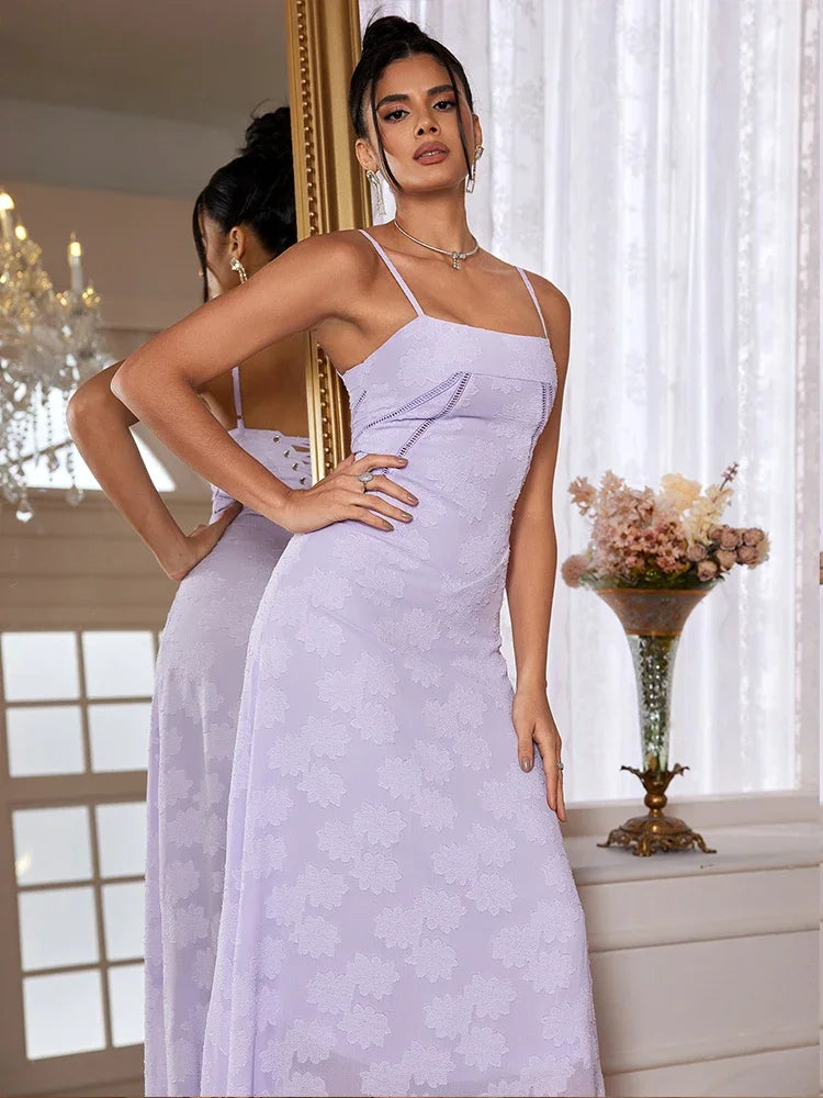 Nordsdom New Summer Elegant Maxi Dress 2024 New Arrival Purple Spaghetti Strap Wedding Guest Dress Lace Up Party Dresses