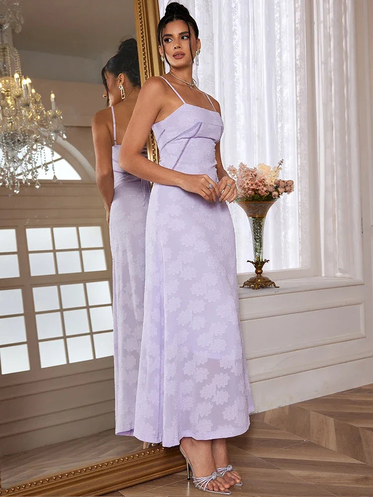 Nordsdom New Summer Elegant Maxi Dress 2024 New Arrival Purple Spaghetti Strap Wedding Guest Dress Lace Up Party Dresses