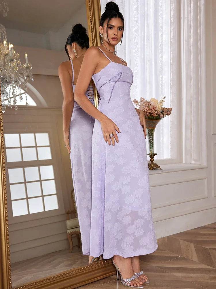 Nordsdom New Summer Elegant Maxi Dress 2024 New Arrival Purple Spaghetti Strap Wedding Guest Dress Lace Up Party Dresses