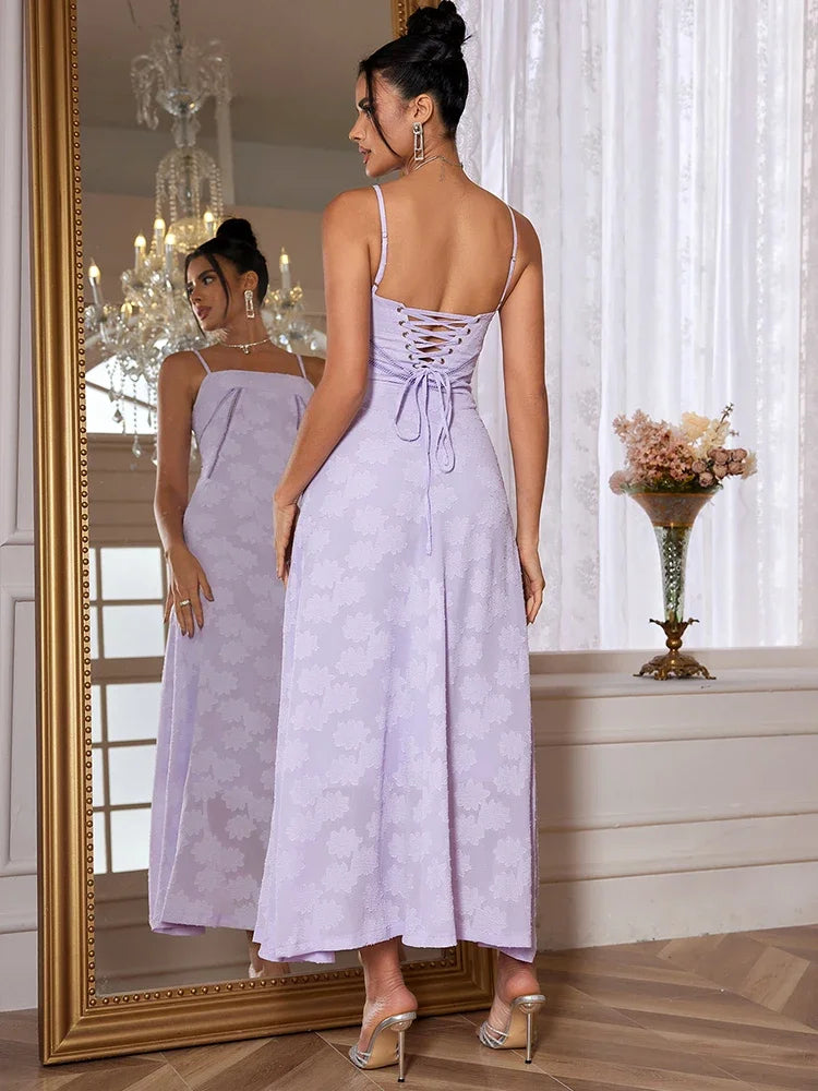 Nordsdom New Summer Elegant Maxi Dress 2024 New Arrival Purple Spaghetti Strap Wedding Guest Dress Lace Up Party Dresses