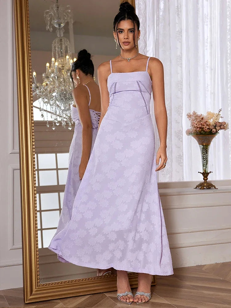 Nordsdom New Summer Elegant Maxi Dress 2024 New Arrival Purple Spaghetti Strap Wedding Guest Dress Lace Up Party Dresses