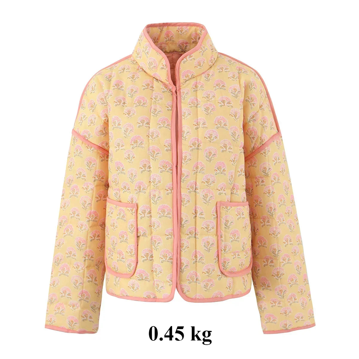 Nordsdom Print Quilted V Neck Cotton Jacket Fashion Long Sleeved Quilted Coats Single Breasted Loose Coat Autumn New Outerwear