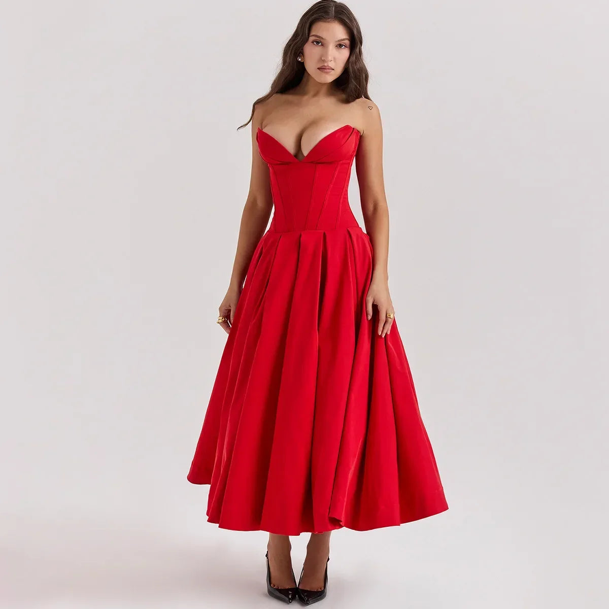 Nordsdom Summer Formal Occasion Strapless Dress Sexy Elegant Fit and Flare Birthday Party Dresses Red Women's Clothing