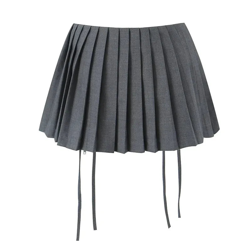 NordsdomSummer High Waist Skirts A Line Pleated Skirt Mini Gray Student Clubwear Casual Women's Clothing