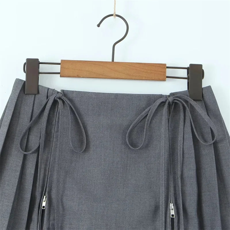 NordsdomSummer High Waist Skirts A Line Pleated Skirt Mini Gray Student Clubwear Casual Women's Clothing