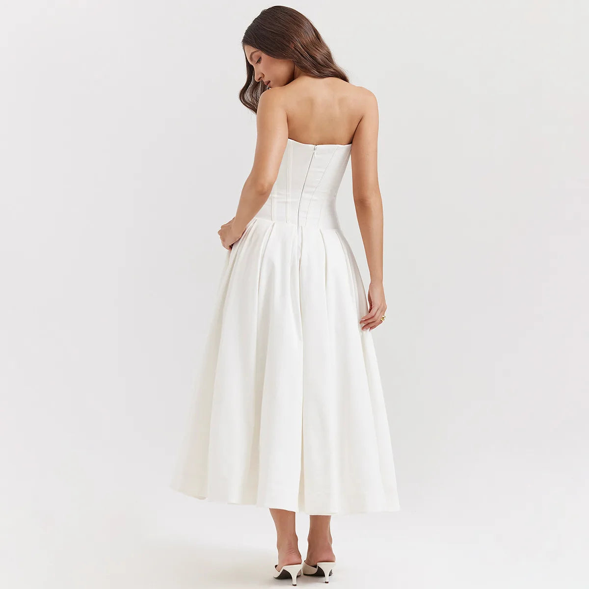 Nordsdom Summer Midi Elegant Strapless Dress Sexy White Weddding Guest Party Dresses Formal Event Fashion Women's Clothing