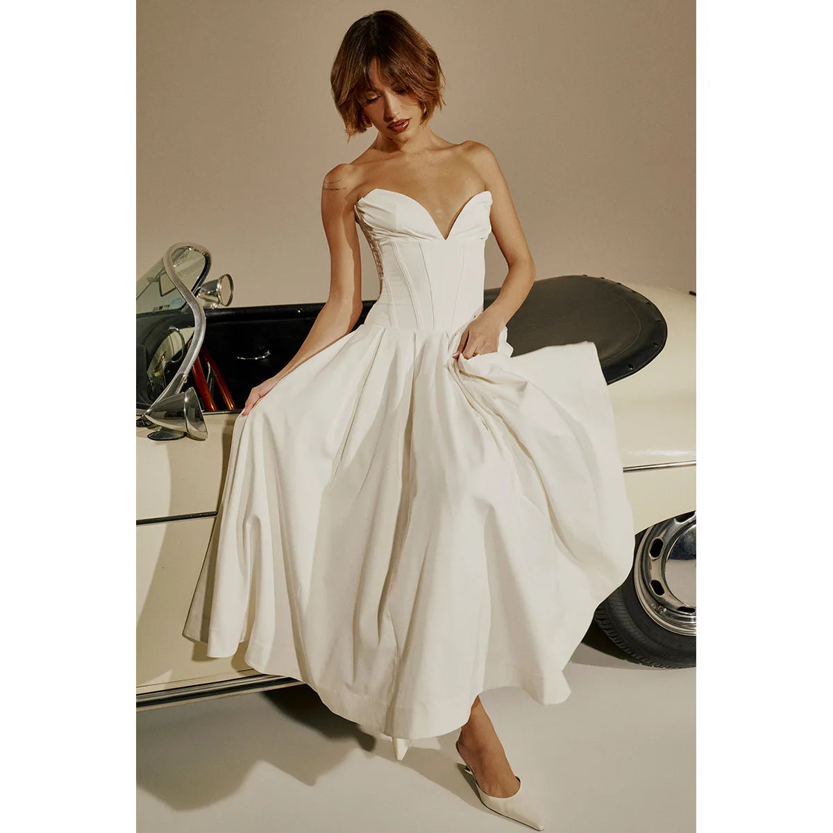 Nordsdom Summer Midi Elegant Strapless Dress Sexy White Weddding Guest Party Dresses Formal Event Fashion Women's Clothing