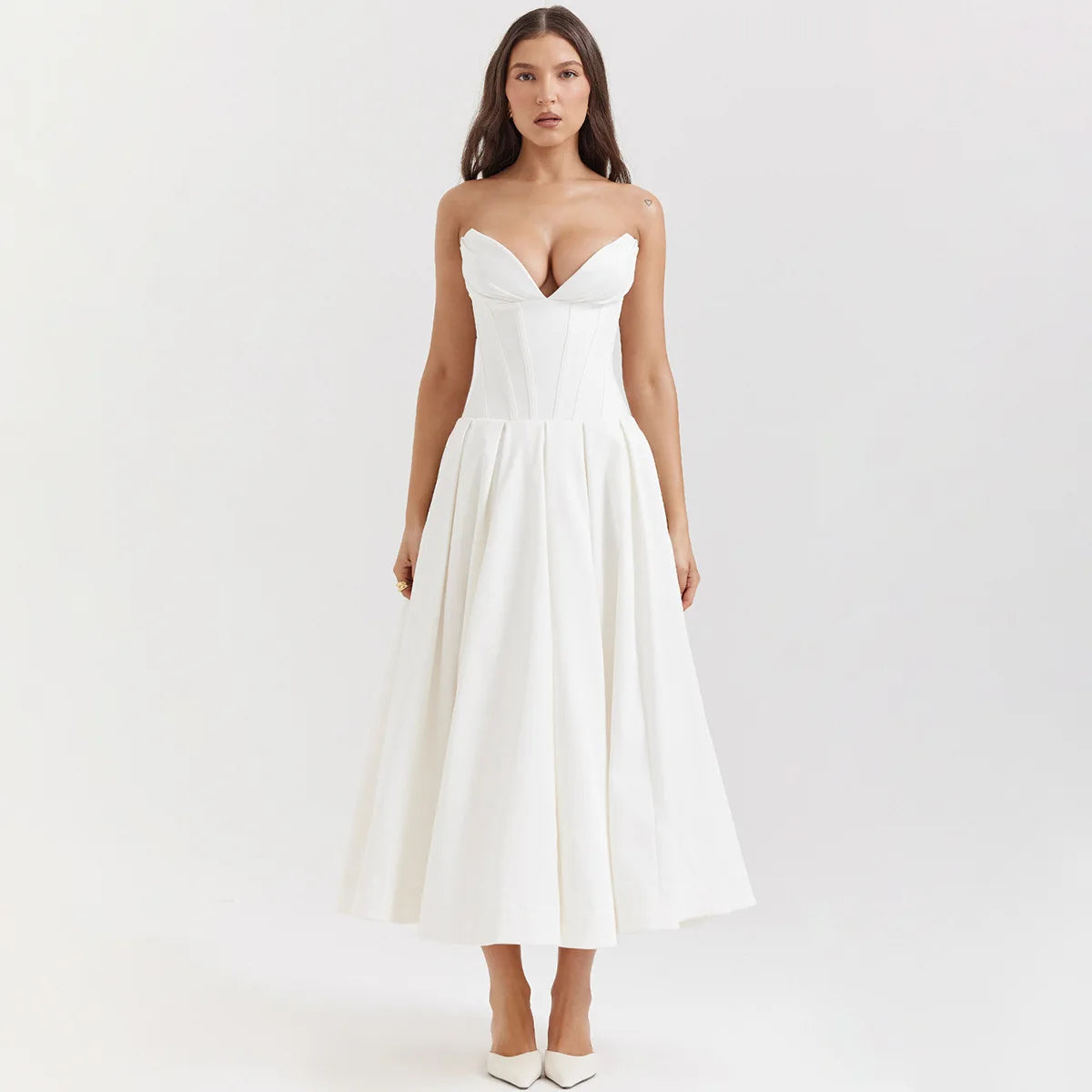 Nordsdom Summer Midi Elegant Strapless Dress Sexy White Weddding Guest Party Dresses Formal Event Fashion Women's Clothing