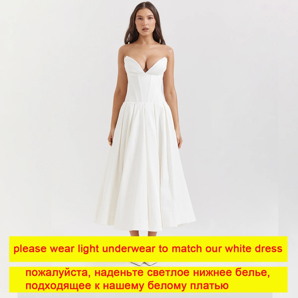 Nordsdom Summer Midi Elegant Strapless Dress Sexy White Weddding Guest Party Dresses Formal Event Fashion Women's Clothing