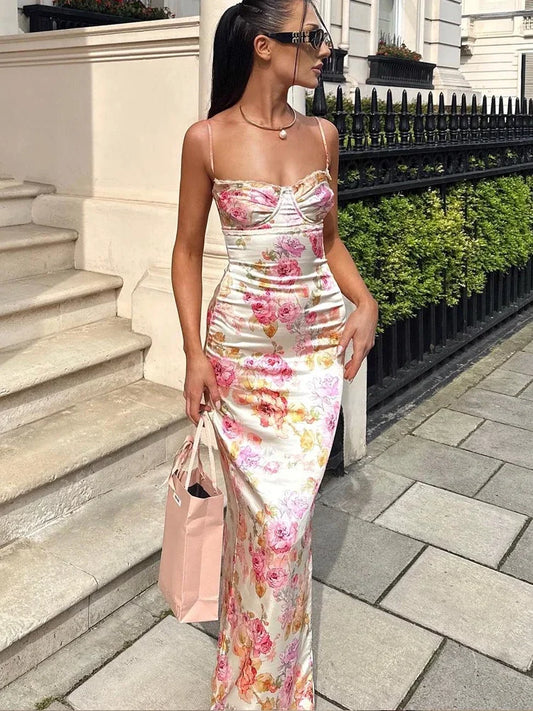 Nordsdom Summer Spaghetti Strap Floral Print Party Dresses Elegant Maxi Bodycon Wedding Guest Holiday Dress New In Dress 2023