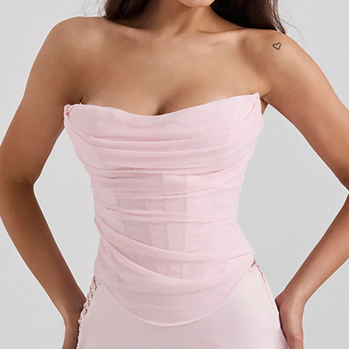 NordsdomSummer strapless Bodycon Cropped Tops Elegant Pink Mesh Corset Top Sexy casual Holiday Party Women's Clothing