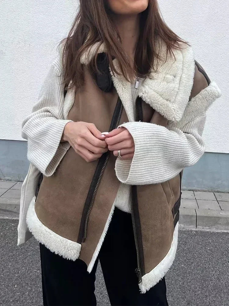 Nordsdom Women 2022 Autumn Faux Fur Vest Coat Warm Vintage Female Vests Coat Nude Zipper Sleeveless Jacket New in Outerwears